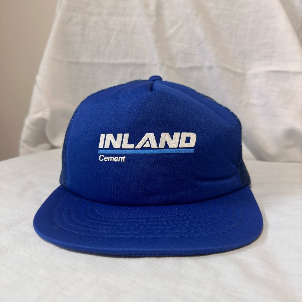 Vintage Inland Cement Mesh Snapback Trucker Hat Cap Concrete Construction Work